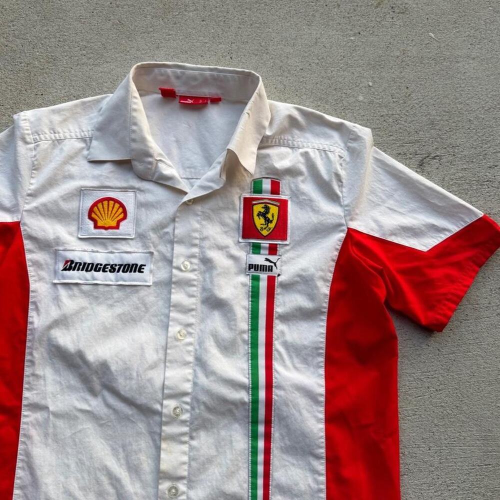 Puma ferrari racing white/red button up shirt small